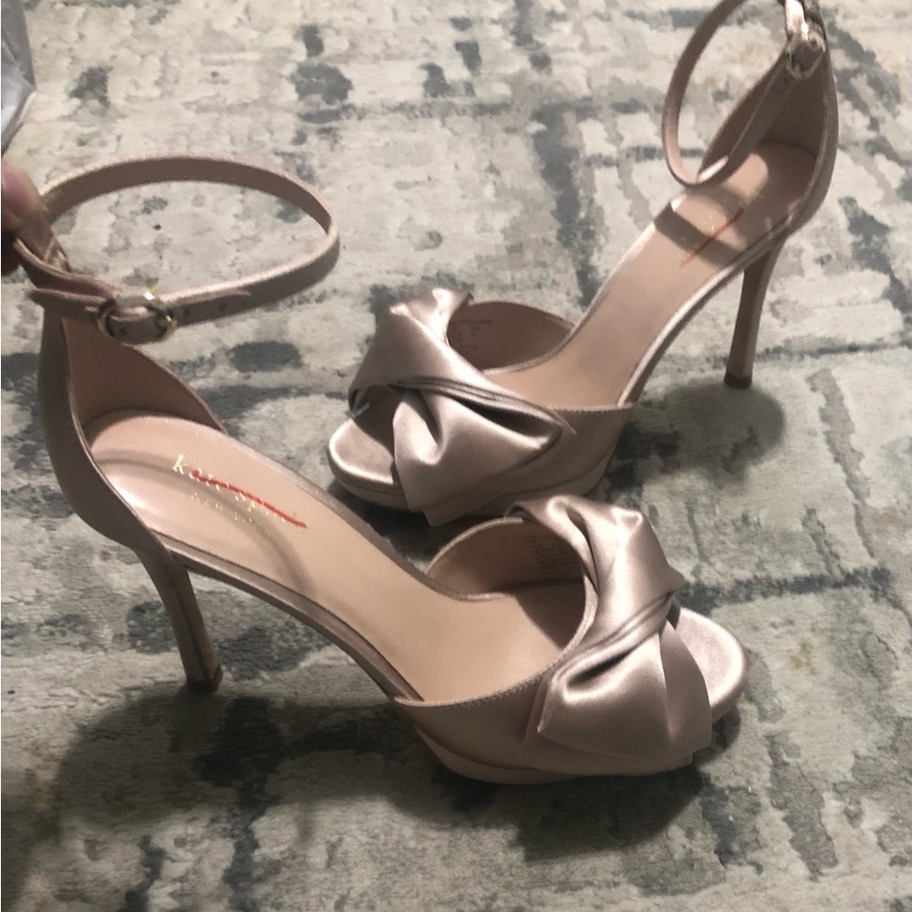 kate spade Satin Bow Ankle Strap Heels in Blush - Picture 2 of 8